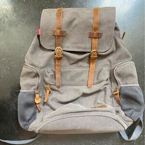 WOWBOX LG Brown Canvas Leather BACKPACK Computer Laptop Gym Travel Bag EUC